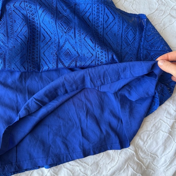 Tulle Blue Mini V-Neck Dandelion Sleeveless Dress with Pockets Lace Material - Picture 10 of 13